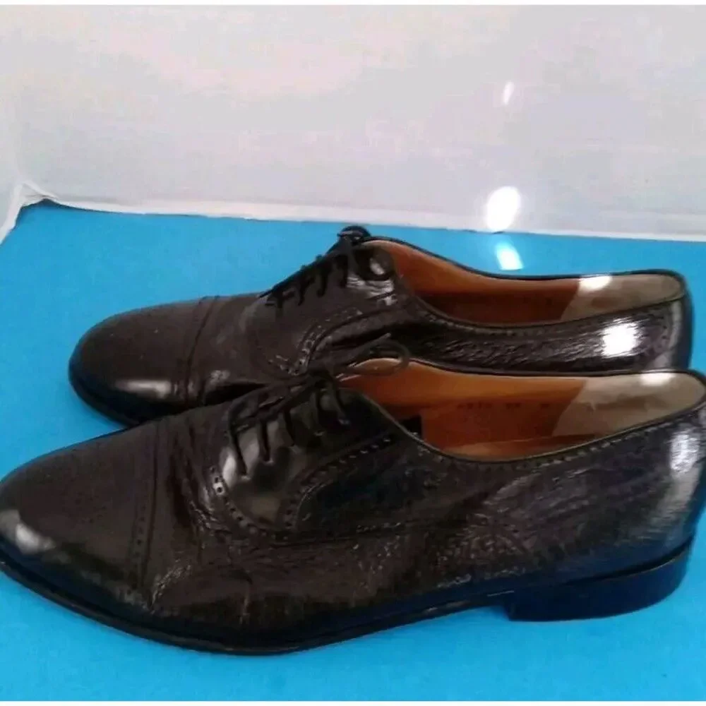 Domani Black Leather Wingtip Oxford Dress Shoes Lace Up Men's‎